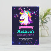 Glow unicorn-themagepartij Uitnodiging (Staand voorkant)