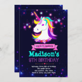Glow unicorn-themagepartij Uitnodiging (Voorkant / Achterkant)