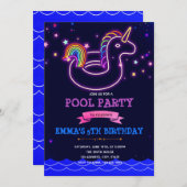 Glow unicorn zwembad thema party Uitnodiging (Voorkant / Achterkant)