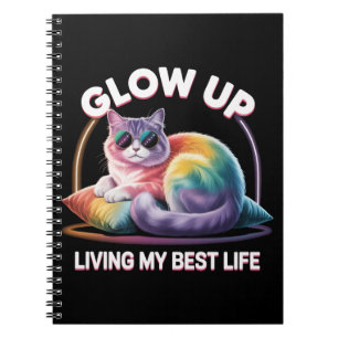 Glow Up Cat Living Best Life Rainbow Notitieboek
