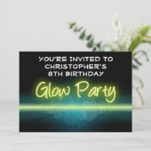 Glow verjaardagsfeestje, blauw/geel blacklight kaart (Staand voorkant)