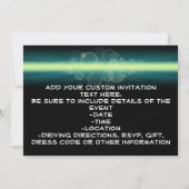 Glow verjaardagsfeestje, blauw/geel blacklight kaart (Achterkant)