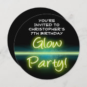 Glow verjaardagsfeestje, geel/groen blacklight kaart (Voorkant / Achterkant)