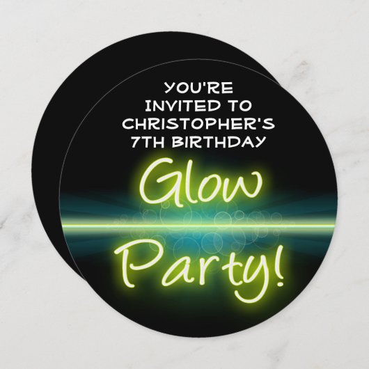 Glow verjaardagsfeestje, geel/groen blacklight kaart (Voorkant / Achterkant)