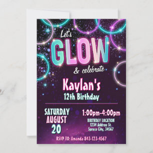 Glow verjaardagsfeestje uitnodigen kaart
