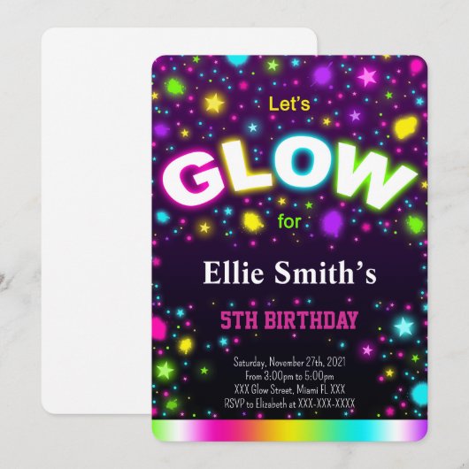 Glow verjaardagsuitnodiging kaart (Voorkant / Achterkant)