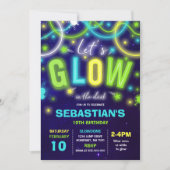Glow verjaardagsuitnodiging Neon Glow Dance Party Kaart (Voorkant)