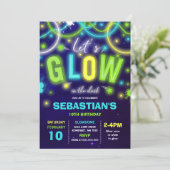 Glow verjaardagsuitnodiging Neon Glow Dance Party Kaart (Staand voorkant)