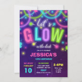 Glow verjaardagsuitnodiging Neon Glow Dance Party Kaart (Voorkant)