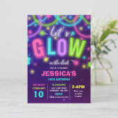 Glow verjaardagsuitnodiging Neon Glow Dance Party Kaart (Staand voorkant)