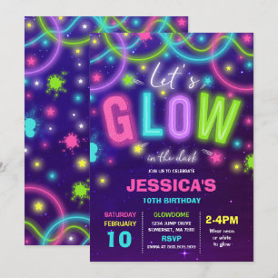 Glow verjaardagsuitnodiging Neon Glow Dance Party Kaart