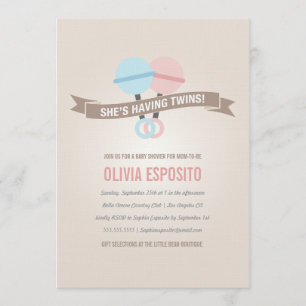 GLOWEN MET TWINS BABY SHOWER INVITATIONS KAART