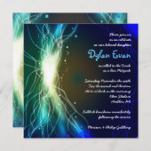 GLOWENDE NEON STARS Bar Bat Mitzvah Invitation Kaart (Voorkant / Achterkant)