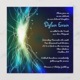 GLOWENDE NEON STARS Bar Bat Mitzvah Invitation Kaart