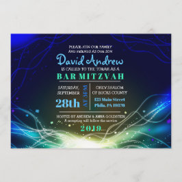 GLOWENDE NEON STARS Bar Mitzvah Invitation blue Kaart