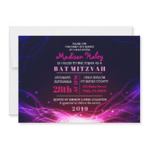 GLOWENDE NEON STARS FUSCHIA Bat Mitzvah Invitation