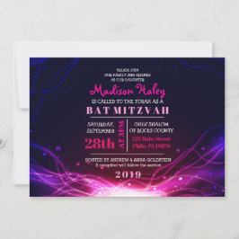GLOWENDE NEON STARS FUSCHIA Bat Mitzvah Invitation Kaart