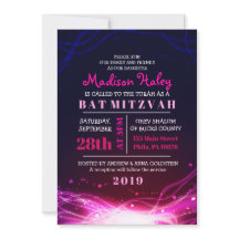 GLOWENDE NEON STARS FUSCHIA Bat Mitzvah Invitation