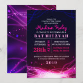 GLOWENDE NEON STARS FUSCHIA Bat Mitzvah Invitation Kaart (Voorkant / Achterkant)