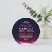 GLOWENDE NEON STARS FUSCHIA Bat Mitzvah Invitation Kaart (Staand voorkant)