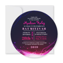 GLOWENDE NEON STARS FUSCHIA Bat Mitzvah Invitation