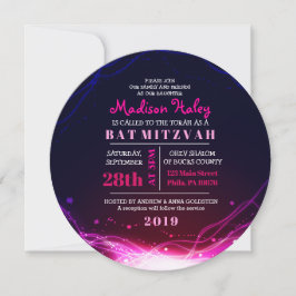 GLOWENDE NEON STARS FUSCHIA Bat Mitzvah Invitation Kaart