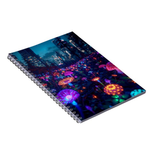Glowfall Grove Notebook | Neon AI Art Notitieboek (Rechterzijde)