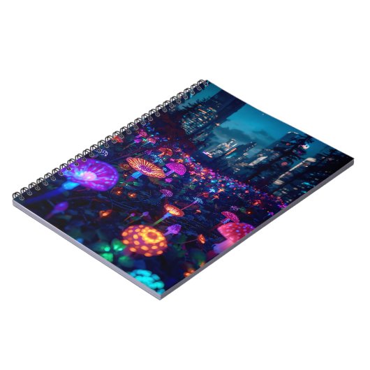 Glowfall Grove Notebook | Neon AI Art Notitieboek (Linkerzijde)