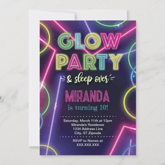 Glowfeest, Glow in the Dark-feest uitnodiging (Voorkant)