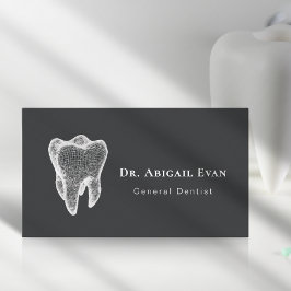 Glowing 3D Tooth Icon Dental Clinic Charcoal Grey Visitekaartje