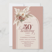 Glowing Arch Pastel Pink Pampas Floral Fifty 50th Kaart (Voorkant)