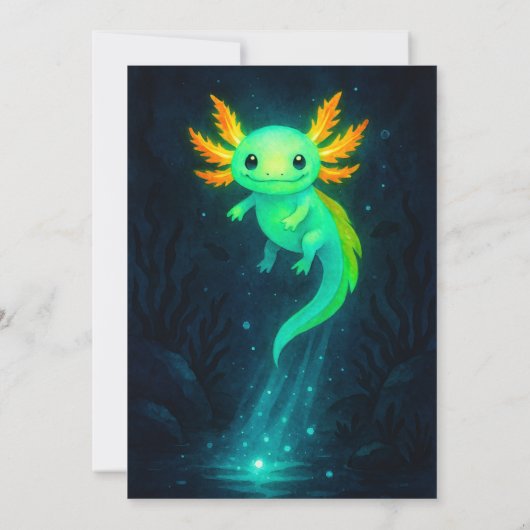 Glowing Axolotl in Deep Waters Birthday  Kaart (Achterkant)
