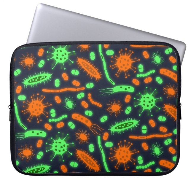 Glowing Bacteria Microorganism toxic orange green Laptop Sleeve (Voorkant)