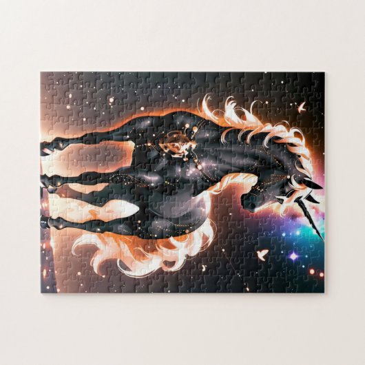 Glowing Black Enchanted Unicorn Legpuzzel (Horizontaal)