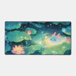 Glowing Blue Axolotl Rainy Night Lotus Pond Bureaumat