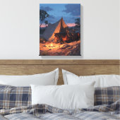 Glowing Campfire Tent Sunset Painting Canvas Afdruk (Insitu (Slaapkamer))