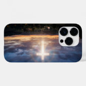 Glowing Christian Cross Sunset Sky iPhone Case (Achterkant (horizontaal))