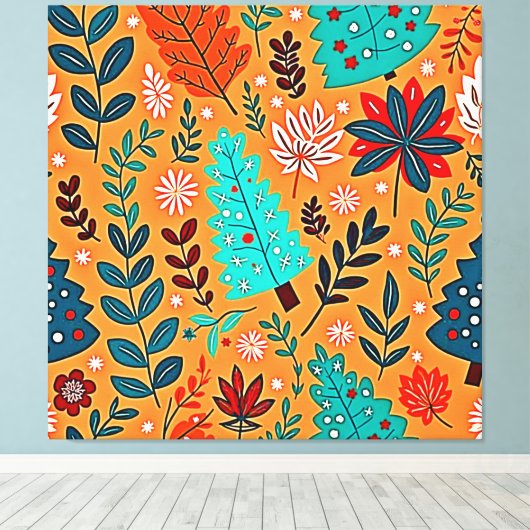 Glowing Christmas Pattern Design Canvas Afdruk (Insitu (Houten vloer))