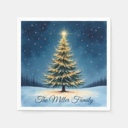 Glowing Christmas Tree Paper Napkin – Customizable Servet (Voorkant)