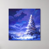 Glowing Christmas Tree Snowy Mountain Landscape Canvas Afdruk (Voorkant)
