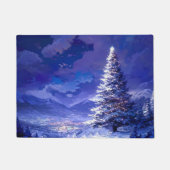 Glowing Christmas Tree Snowy Mountain Landscape Deurmat (Voorkant)