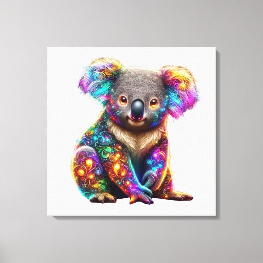 Glowing Colorful Koala - Radiant Wildlife Art Canvas Afdruk (Voorkant)
