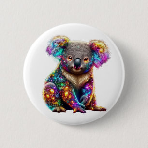 Glowing Colorful Koala - Radiant Wildlife Art Ronde Button 5,7 Cm