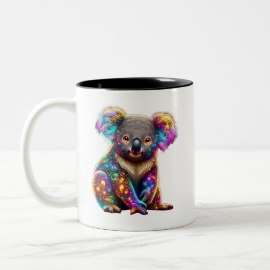 Glowing Colorful Koala - Radiant Wildlife Art Tweekleurige Koffiemok (Links)