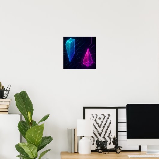 Glowing Cyberpunk Geometric Circuit Pattern Poster (Thuiskantoor)