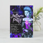 Glowing Dead Girl Paarse Rozen Halloween Party Kaart (Staand voorkant)