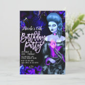 Glowing Dead Girl Paarse Rozen Verjaardagsfeestje Kaart (Staand voorkant)