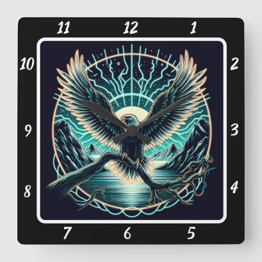Glowing Eagle Skyflight Vierkante Klok (Voorkant)