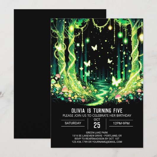 Glowing Fantasy Woodland Digitale Verjaardag Kaart (Voorkant / Achterkant)
