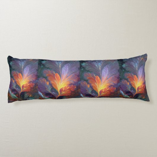 Glowing Fractal Feather Body Pillow – Abstract Art Lichaamskussen (Achterkant)
